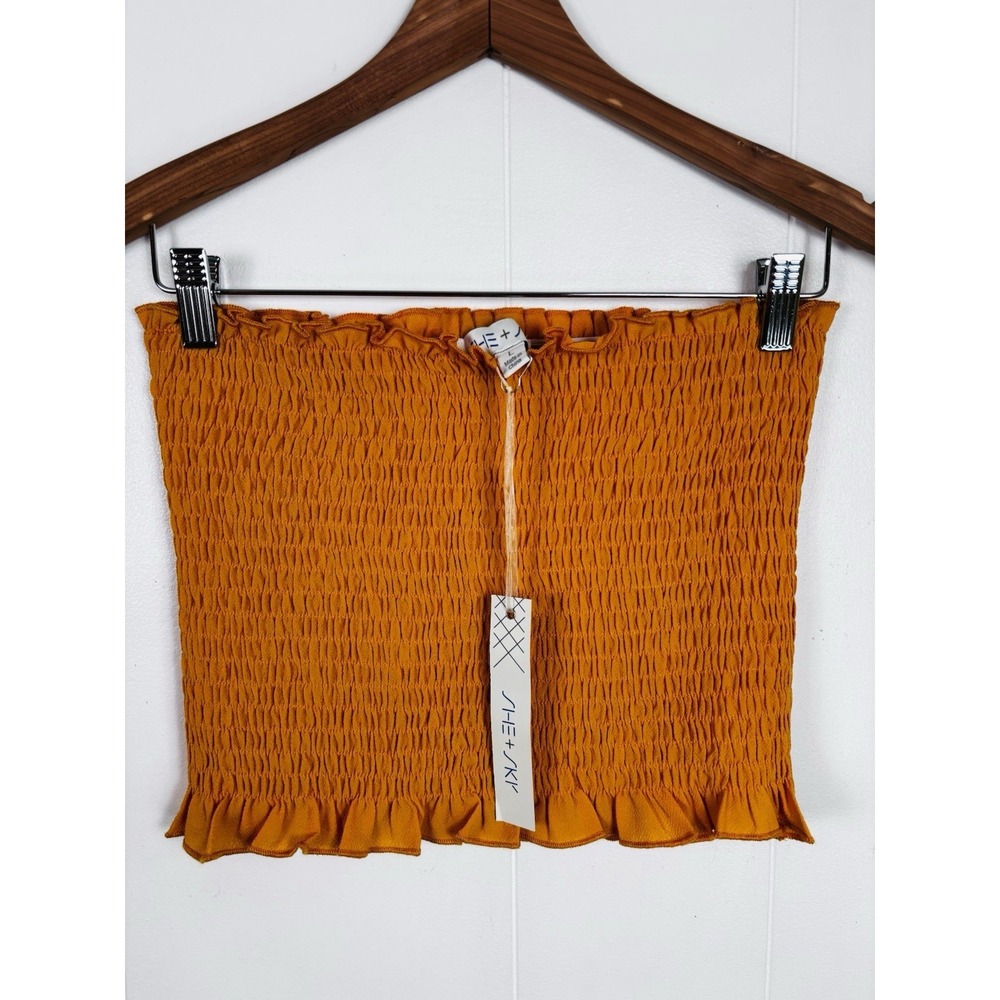 SHE + SKY Large Golden Marigold Yellow Smocked Tube Top Stretchy Strapless - NEW